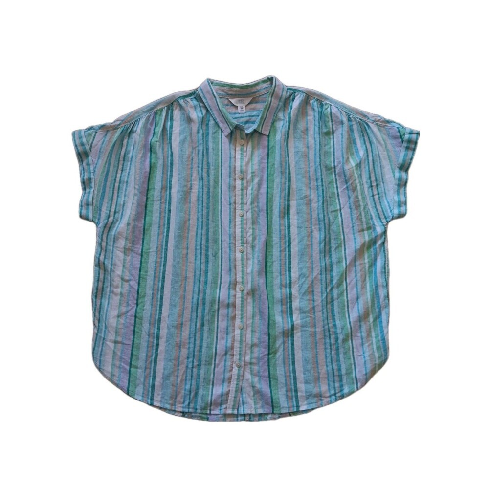 Time & Tru Top Womens XXL Linen Lyocel Button Front Boho Stripe Beachy Oversized